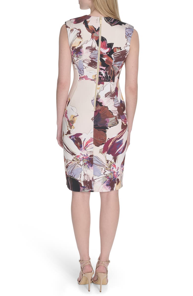 Calvin Klein Floral Sleeveless Sheath Dress, Alternate, color, Antique White Multi