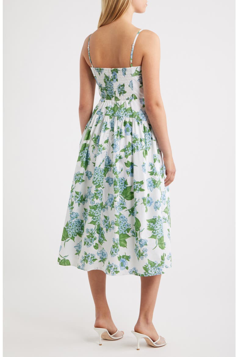 Floral Fold Over Neck Drop Waist Cotton Midi Sundress, Alternate, color, DUSTY BLUE