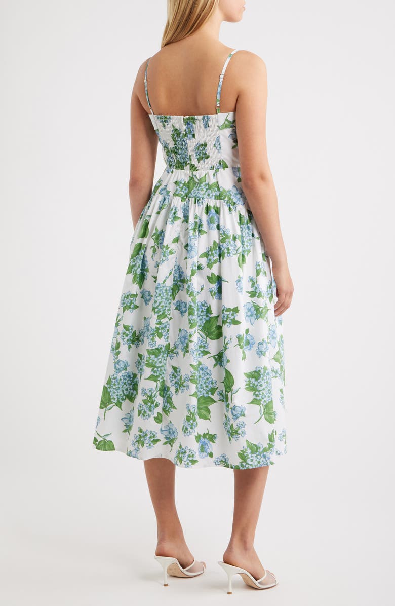 CeCe Floral Fold Over Neck Drop Waist Cotton Midi Sundress, Alternate, color, Dusty Blue