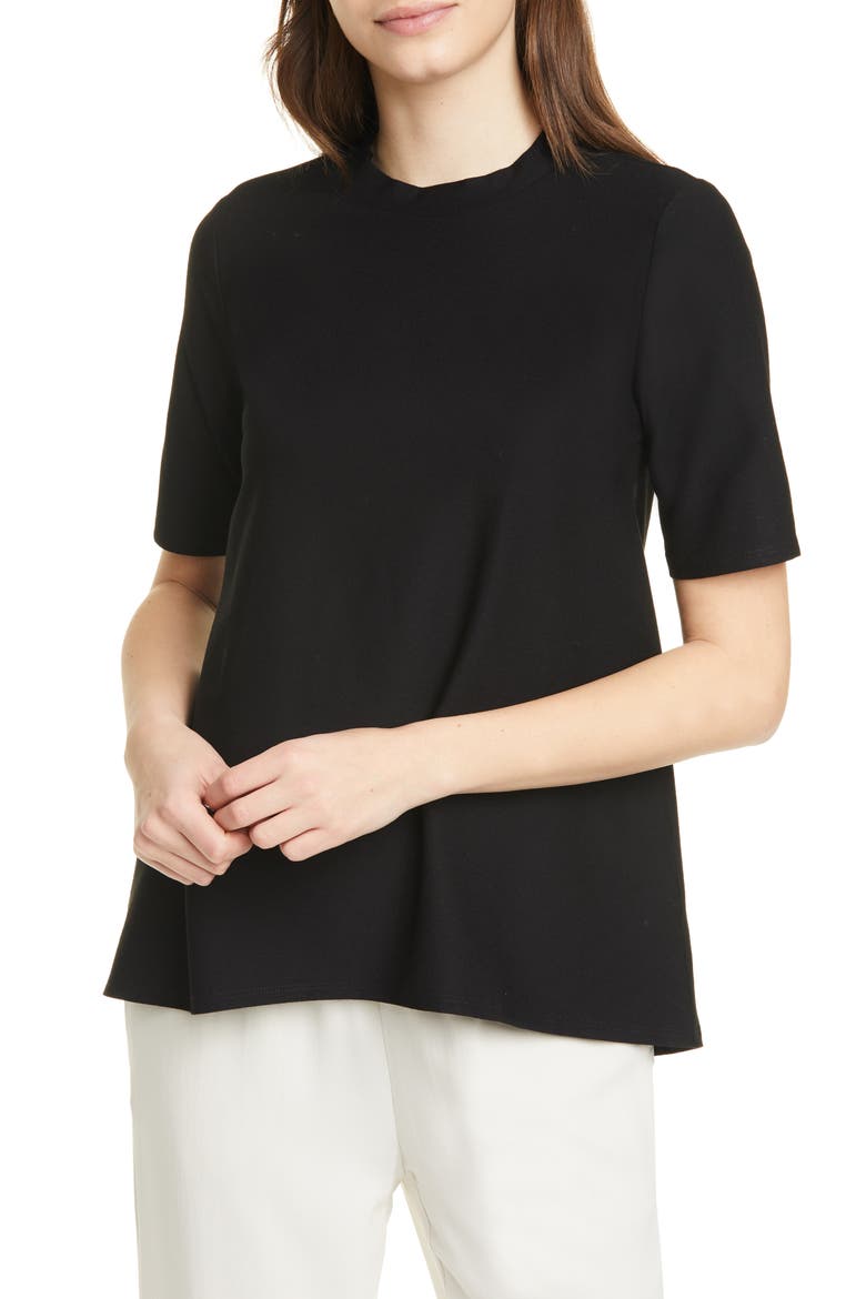 Mock Neck Short Sleeve Top, Main, color, BLACK