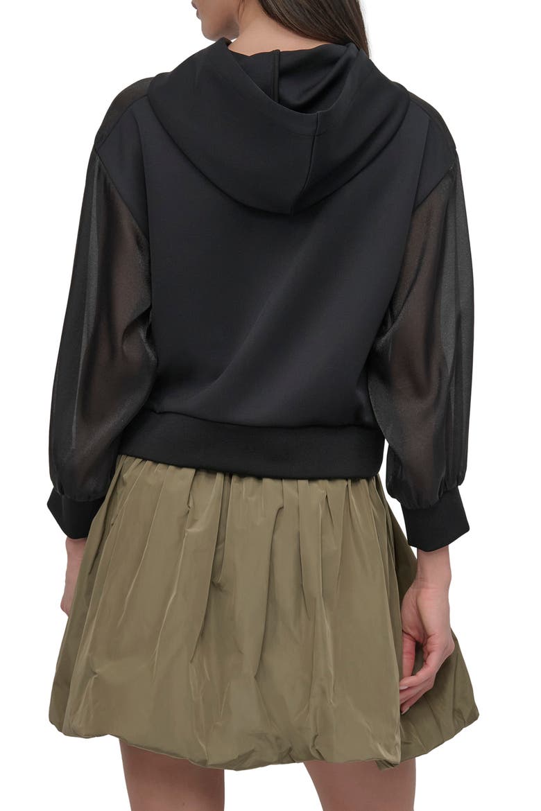 Organza Sleeve Crop Hoodie, Alternate, color, BLACK