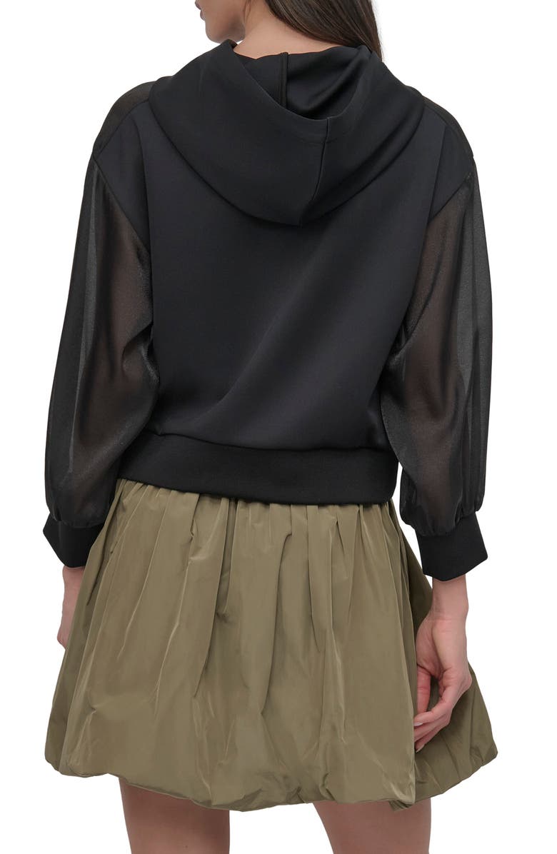 DKNY Organza Sleeve Crop Hoodie, Alternate, color, Black