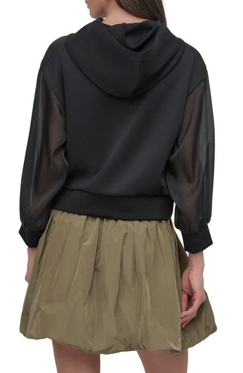 Shop Dkny Organza Sleeve Crop Hoodie In Black