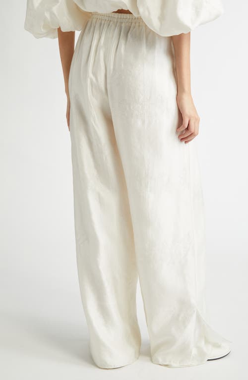 Eenk Jacquard Elastic Waist Wide Leg Silk Pants In Ivory