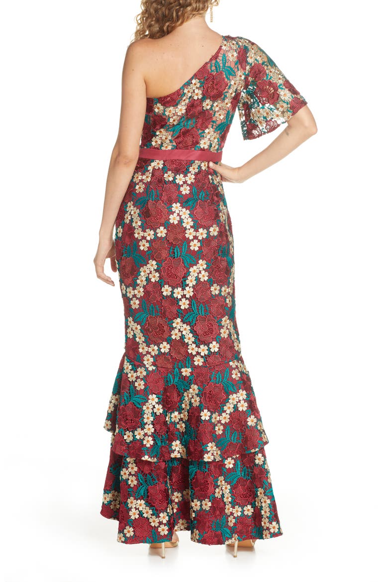 Jennifer One-Shoulder Crochet Lace Evening Gown, Alternate, color, MULTI