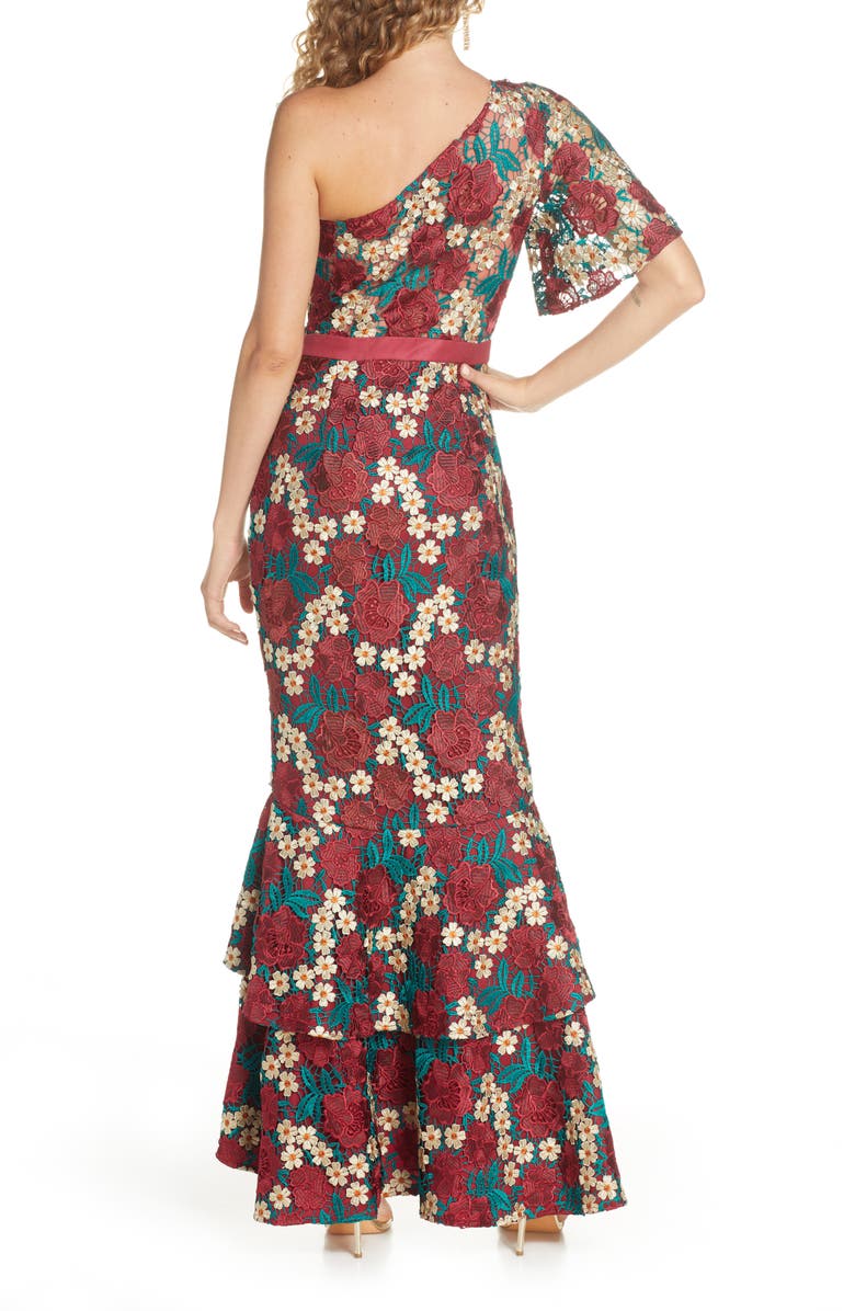 Chi Chi London Jennifer One-Shoulder Crochet Lace Evening Gown, Alternate, color,