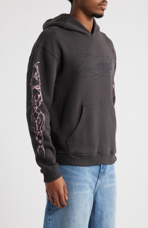 Elwood Line Work Graphic Hoodie In Vintage Black