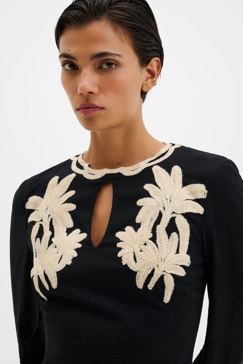 Henny Embroidered Mini Dress, Alternate, color, Black