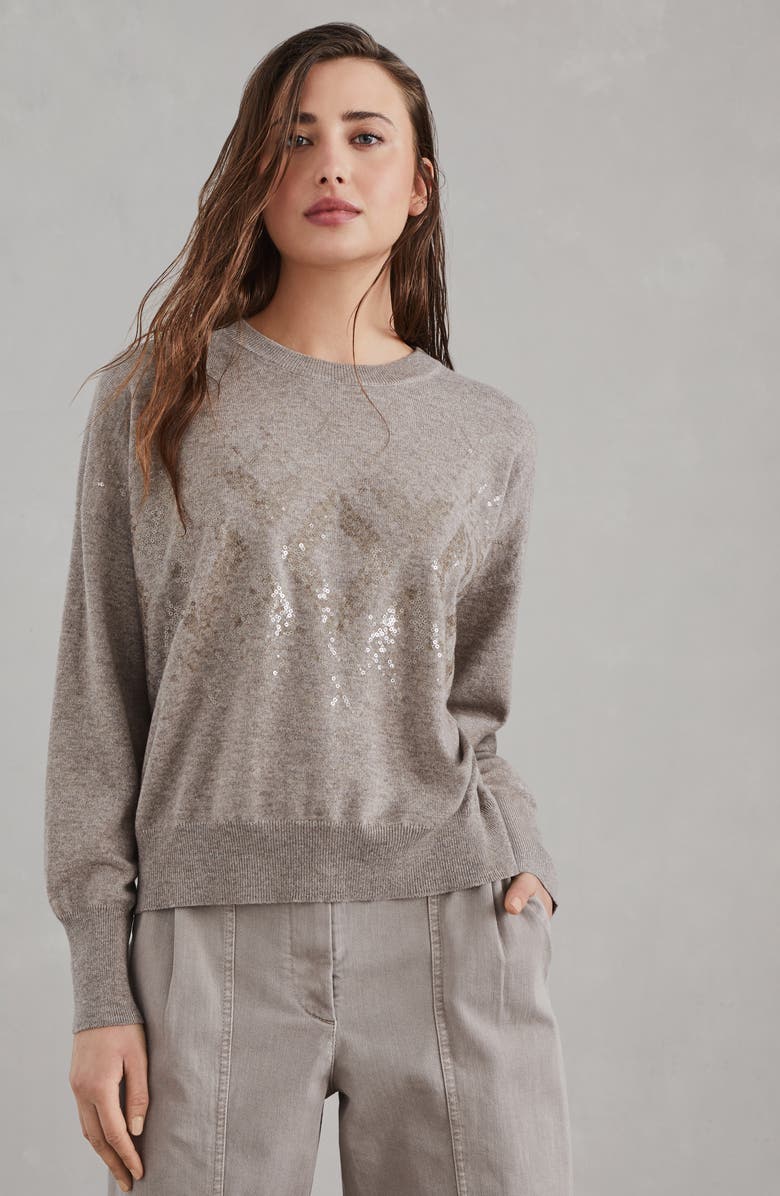 Brunello Cucinelli Virgin wool, cashmere and silk sweater with dazzling mosaic embroidery, Alternate, color, 