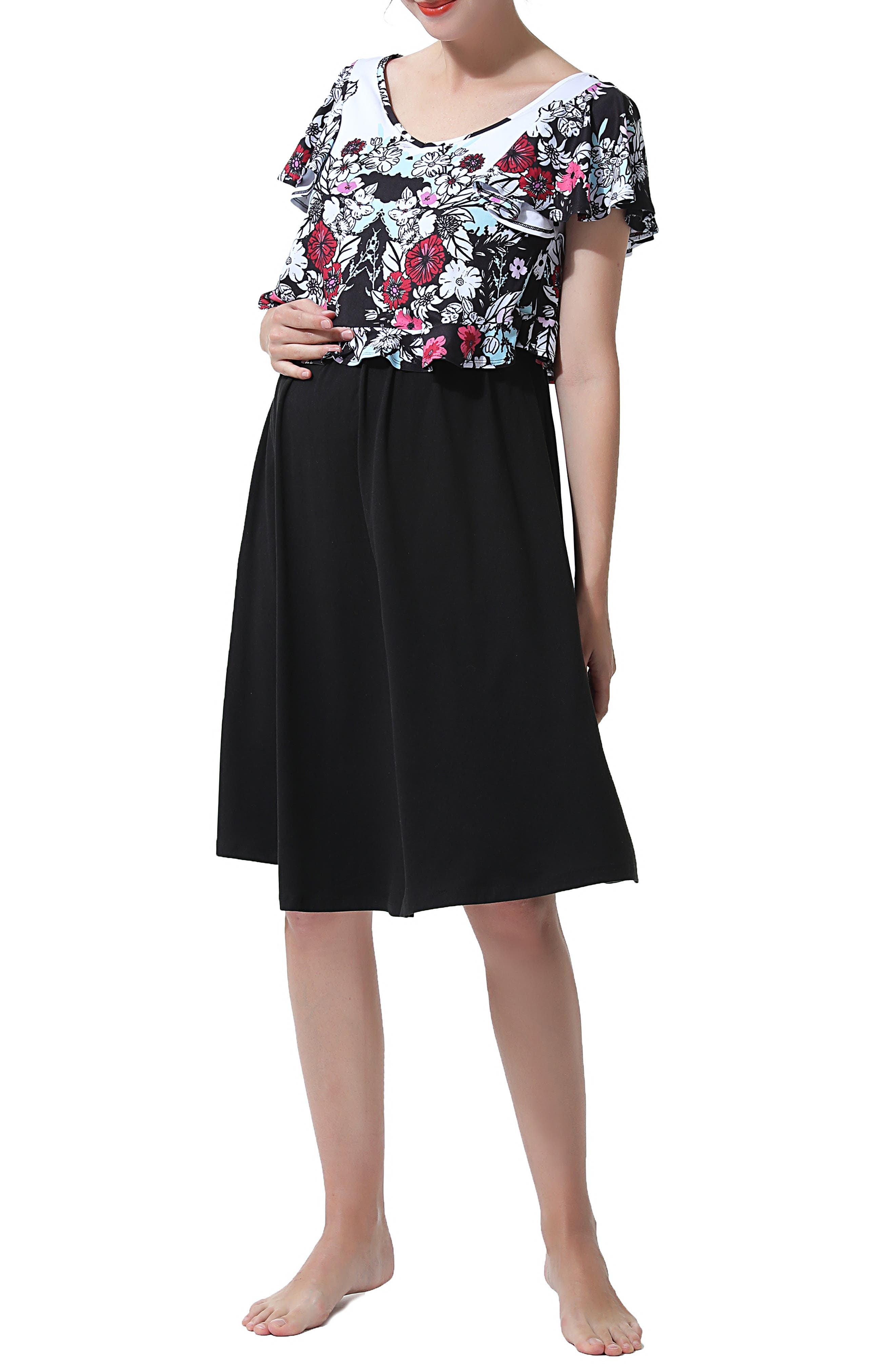 Kimi and Kai Gini Maternity Nightgown in Black Multi 