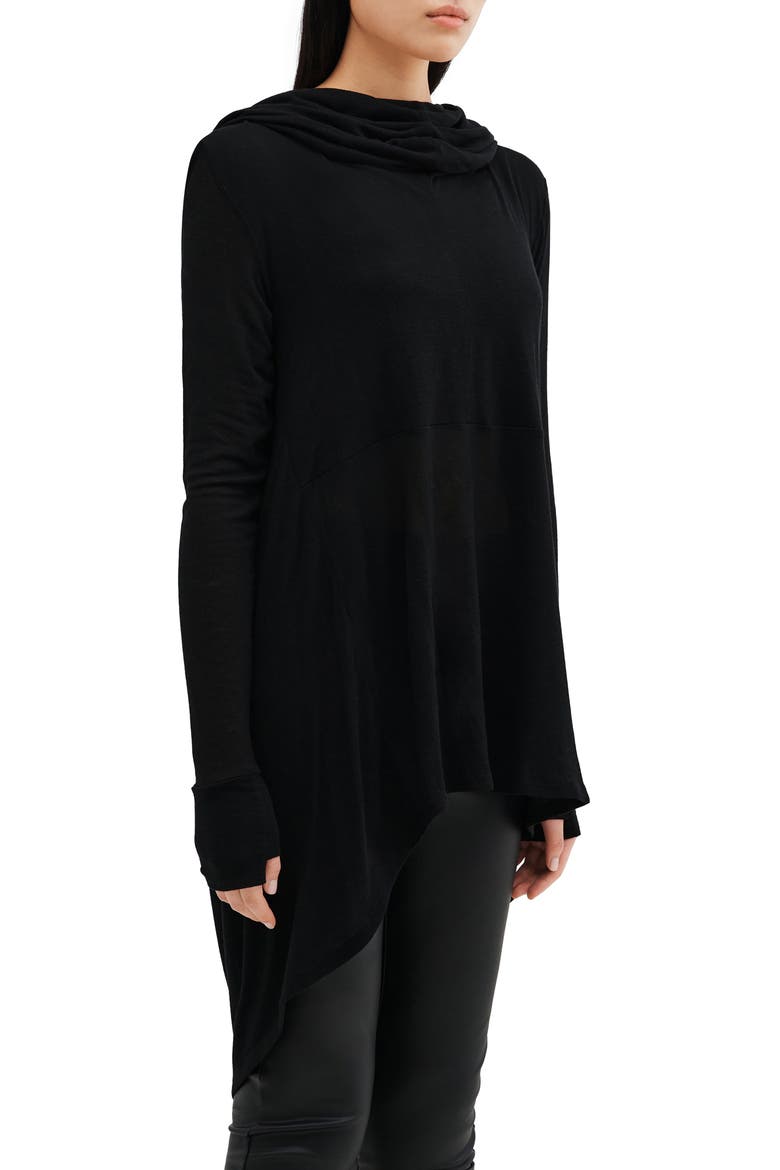 Oslo Semisheer Long Sleeve High-Low Jersey Tunic, Alternate, color, BLACK