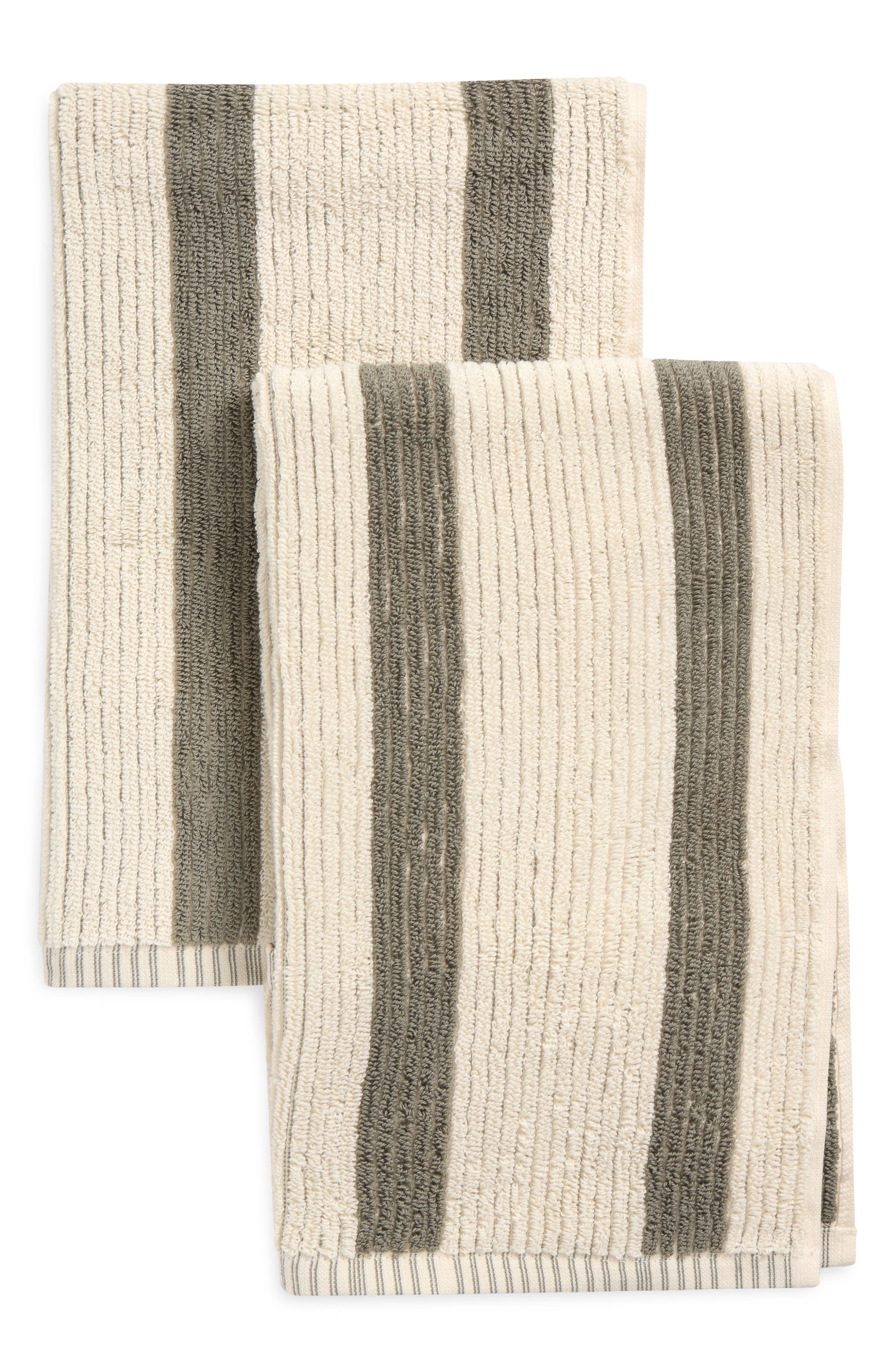 Nordstrom Rack 2-pack Reversible Stripe Hand Towel In Green