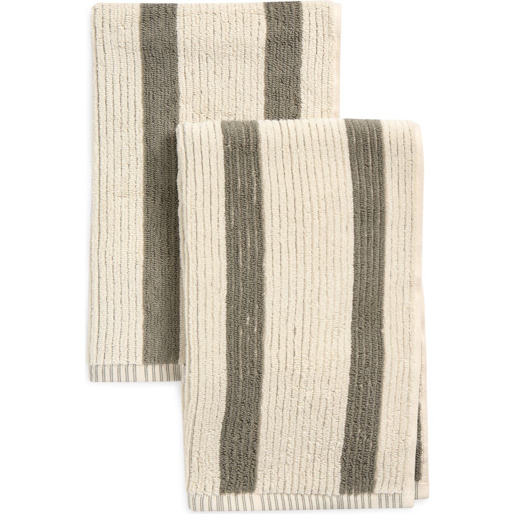 Nordstrom Rack 2-pack Reversible Stripe Hand Towel In Green