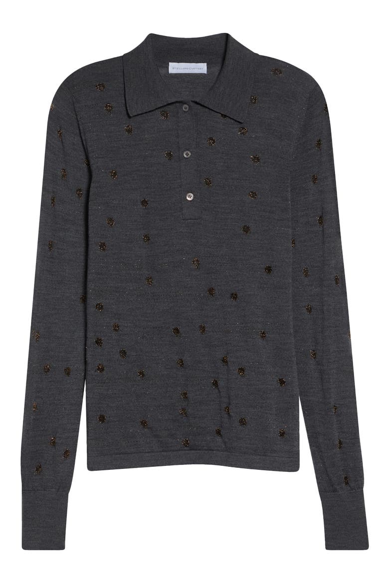 Glitter Dot Wool Blend Polo Sweater, Alternate, color, GREY MELANGE