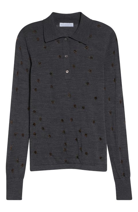 Glitter Dot Wool Blend Polo Sweater