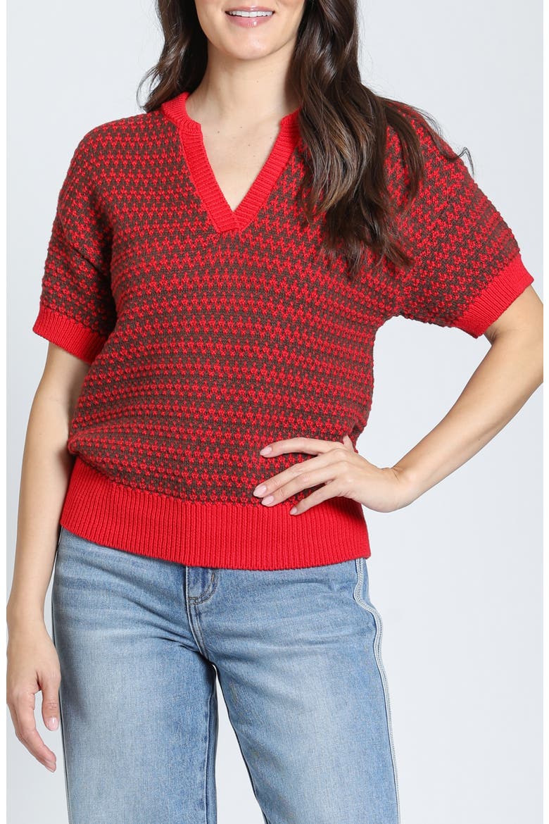 Interlocking Zig-Zag V-Neck Sweater, Main, color, TRUFFLE RED
