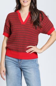 APNY Interlocking Zig-Zag V-Neck Sweater