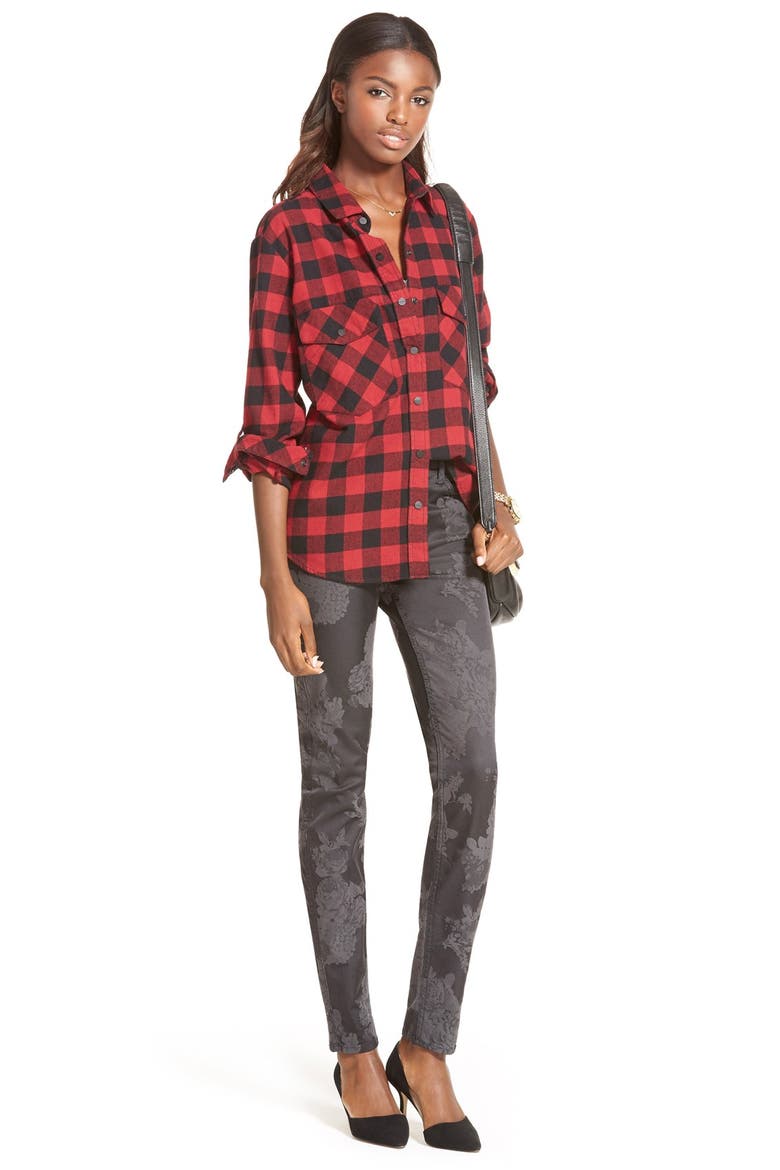 Jen7 Floral Jacquard Skinny Pants, Alternate, color, CHARCOAL NIGHTFALL FLORAL