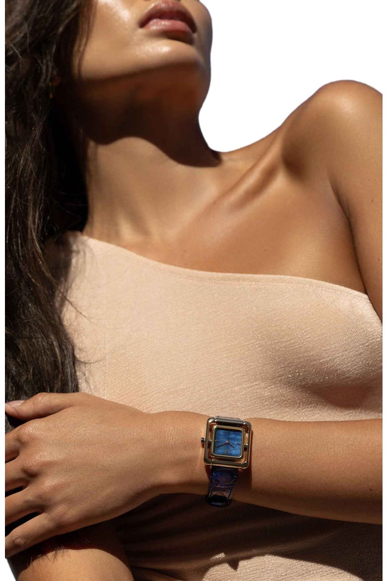 Umbra Aurora Pearl Watch, Alternate, color, Blue Pearl-Gold