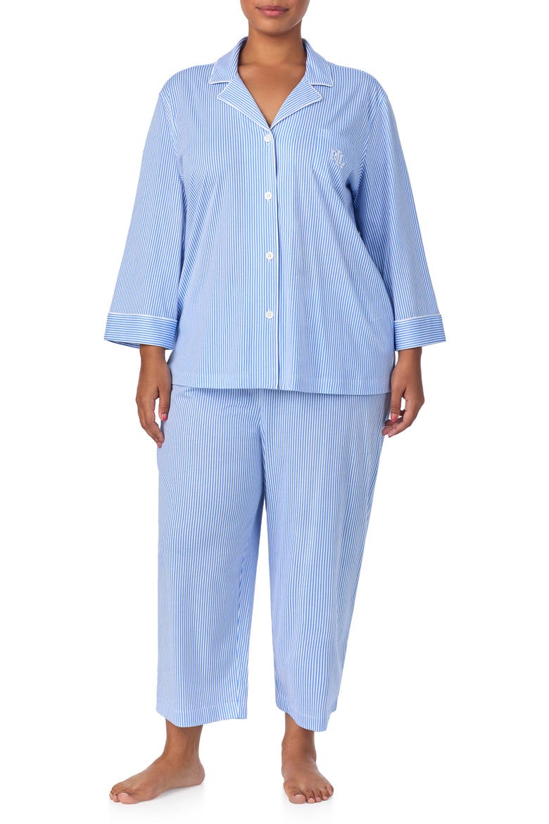 Knit Crop Pajamas, Main, color, CARISSA BLUE/ WHITE STRIPE