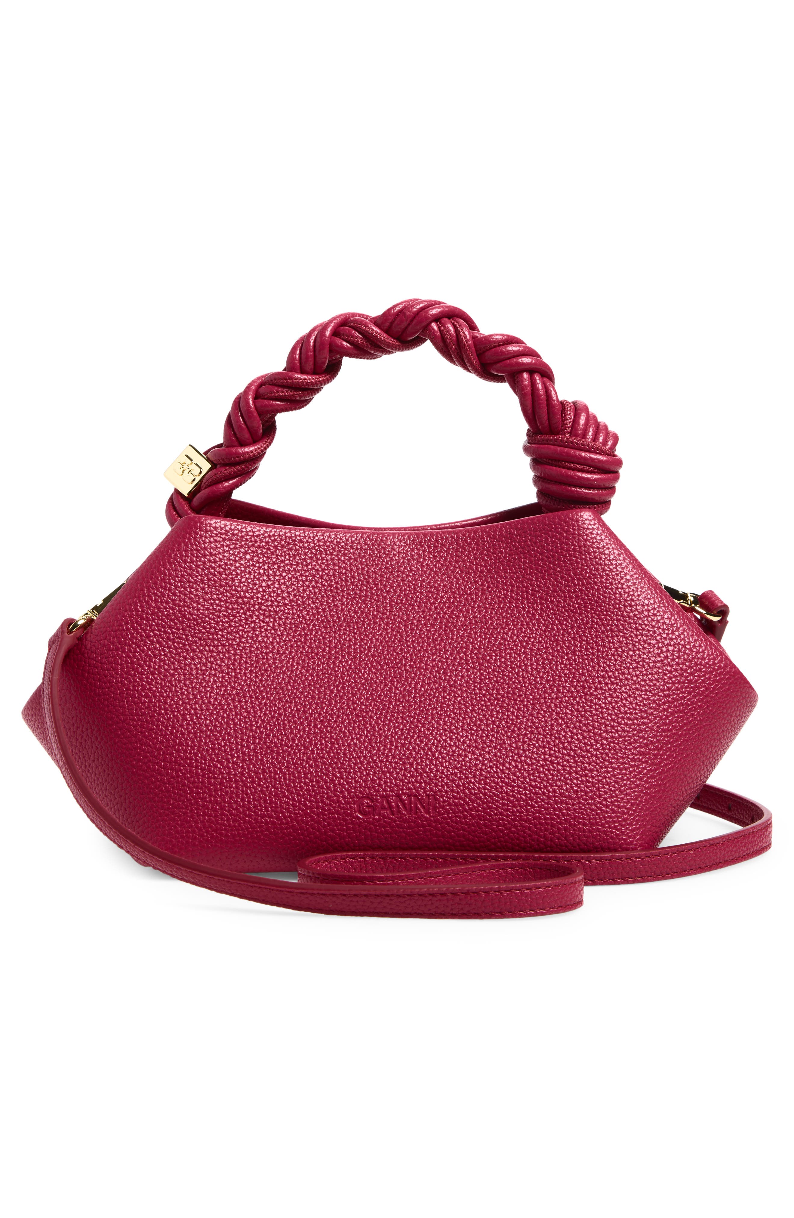 Ganni Small Bou Grained Faux Leather Top Handle Bag, Alternate, color, Persian Red