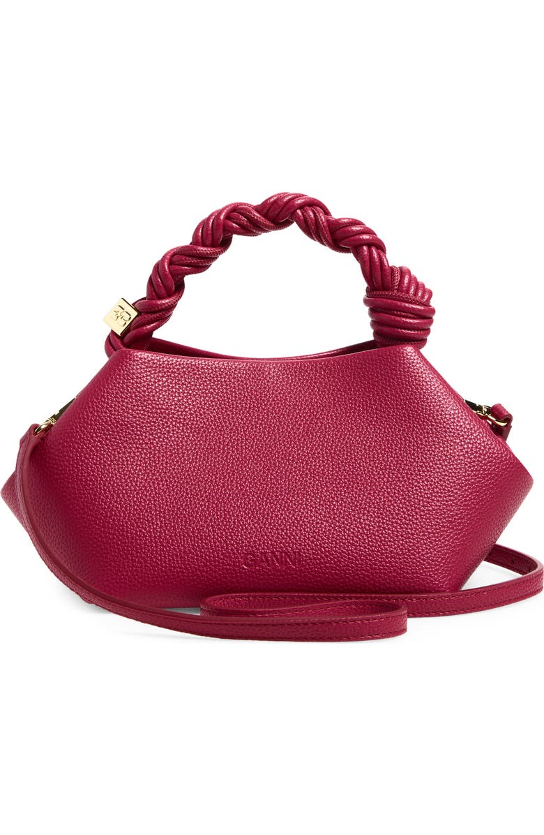 Ganni Small Bou Grained Faux Leather Top Handle Bag, Alternate, color, Persian Red