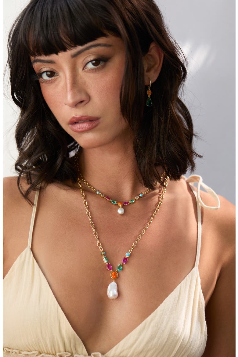 Frieda Faux Pearl Drop Frontal Necklace, Alternate, color, GOLD