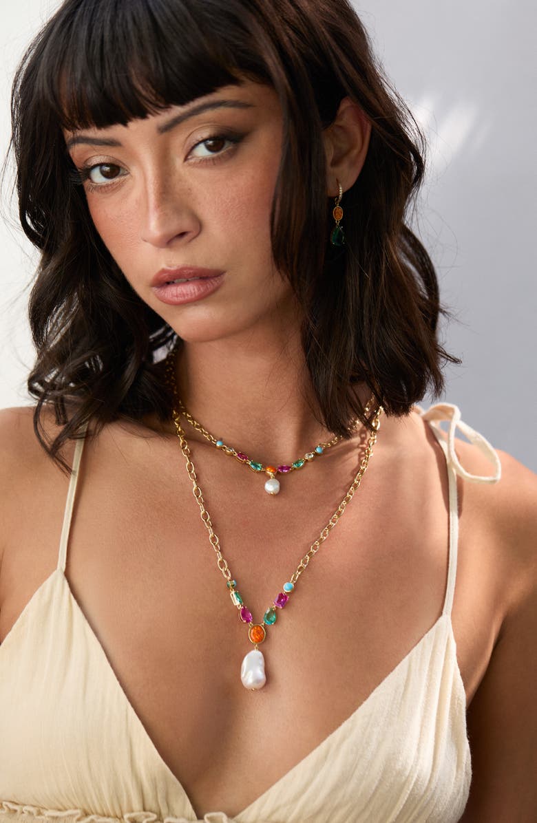 Nadri Frieda Faux Pearl Drop Frontal Necklace, Alternate, color, Gold