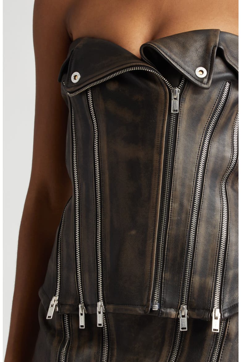 Zip Leather Biker Corset, Alternate, color, BURNISHED BLACK