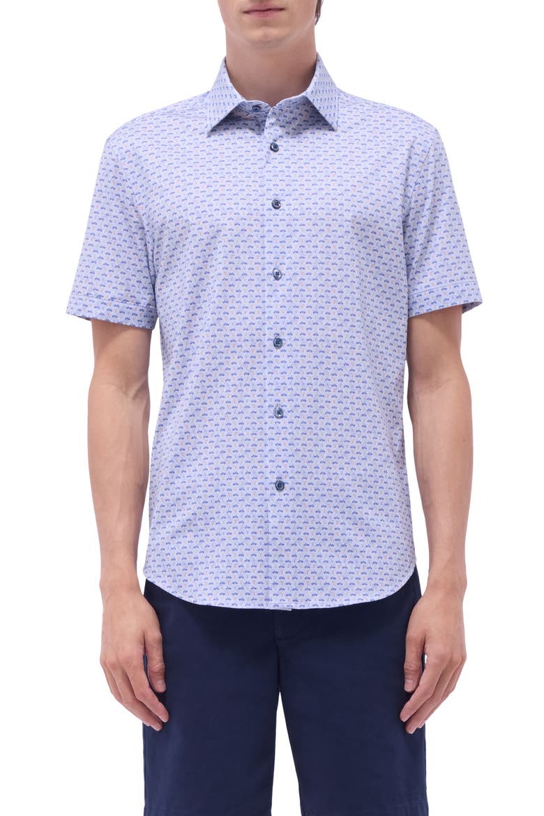Miles OoohCotton® Motorcycle Print Short Sleeve Button-Up Shirt, Main, color, PEACOCK