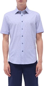 Bugatchi Miles OoohCotton® Motorcycle Print Short Sleeve Button-Up Shirt