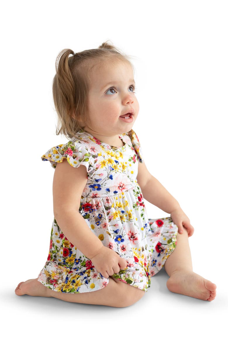 Posh Peanut Barbara Floral Flutter Sleeve Skirted Bodysuit, Alternate, color, 