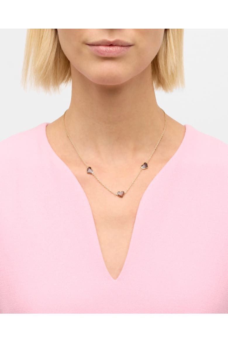 Triple Station Heart 20" Necklace Set In Sterling Silver With 18K Gold Overlay, Alternate, color, RED