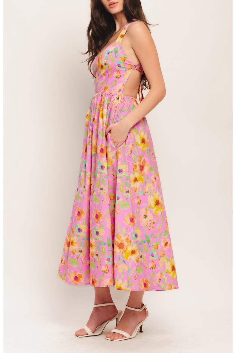 Print Open Back Midi Dress, Alternate, color, PINK
