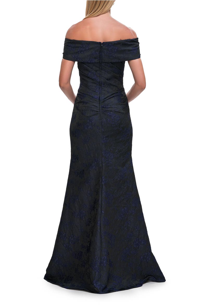 Off-the-Shoulder Jacquard Evening Gown, Alternate, color, Navy