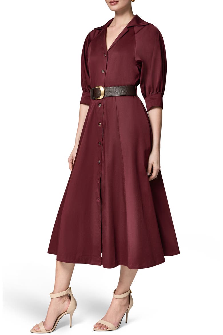 Belted Stretch Cotton Midi Shirtdress, Alternate, color, BLACK CHERRY