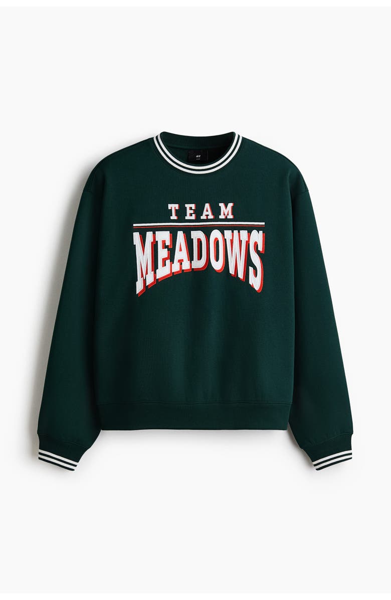 H&M Loose Fit Printed Sweatshirt, Main, color, Dark Green/Team Meadows