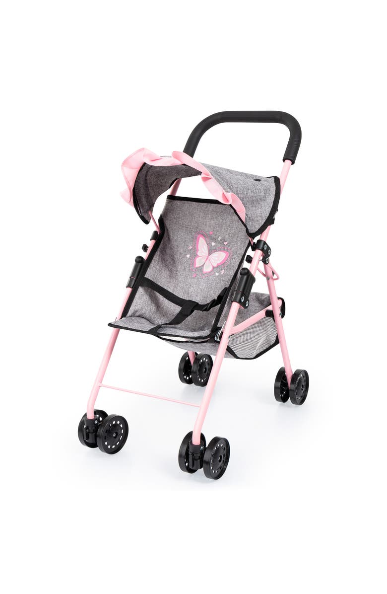 Bayer Design Doll Buggy Stroller W/ Sun Canopy, Grey, Pink, Butterfly, Main, color,