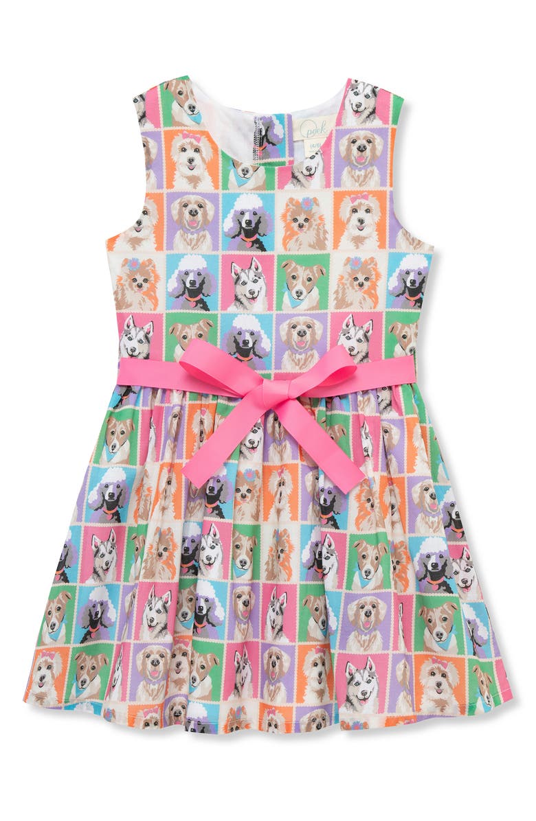 Peek Aren't You Curious Kids' Pup Print Sleeveless Cotton Dress, Main, color, Print