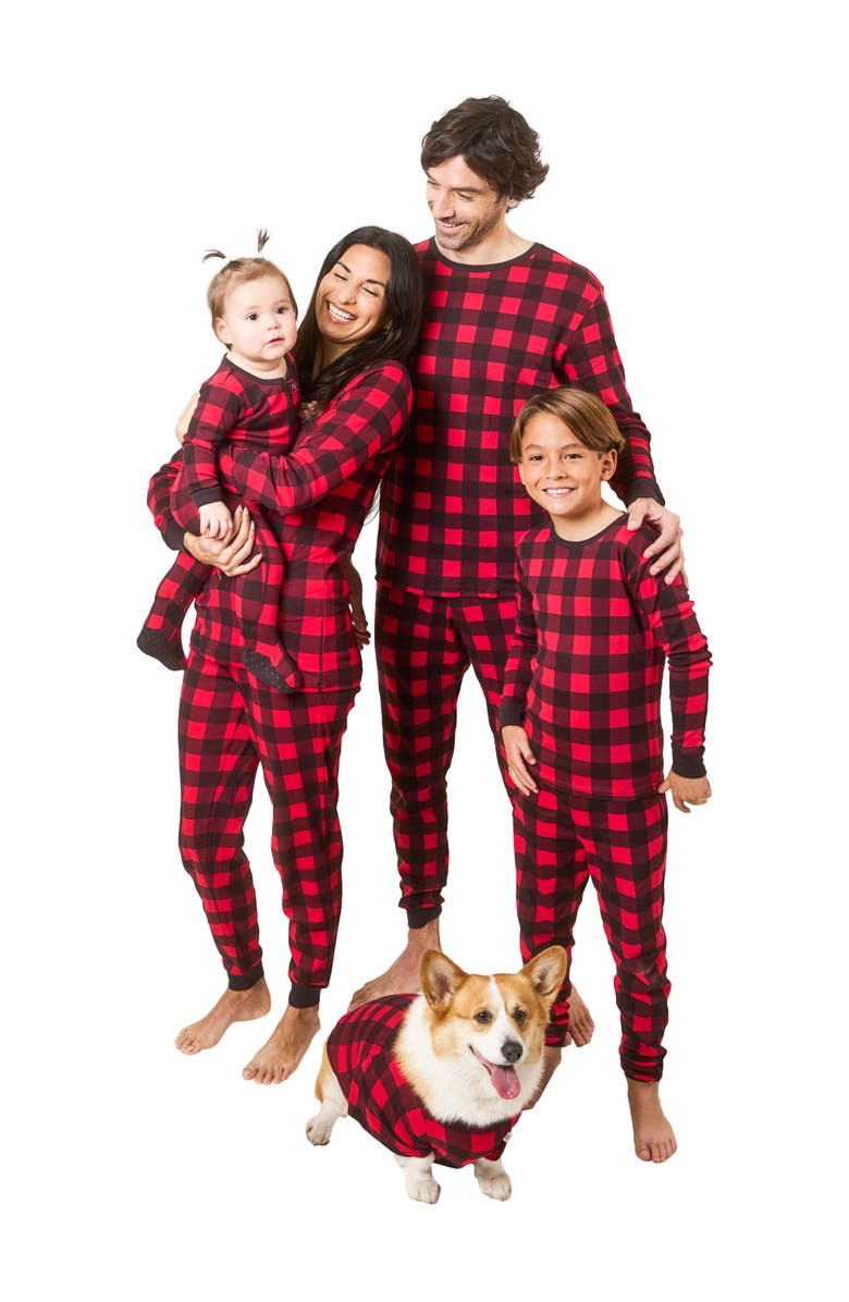 Leveret Kids Two-Piece Cotton Matching Family Holiday Pajamas, Christmas Plaid, Alternate, color, Plaid Black & Red