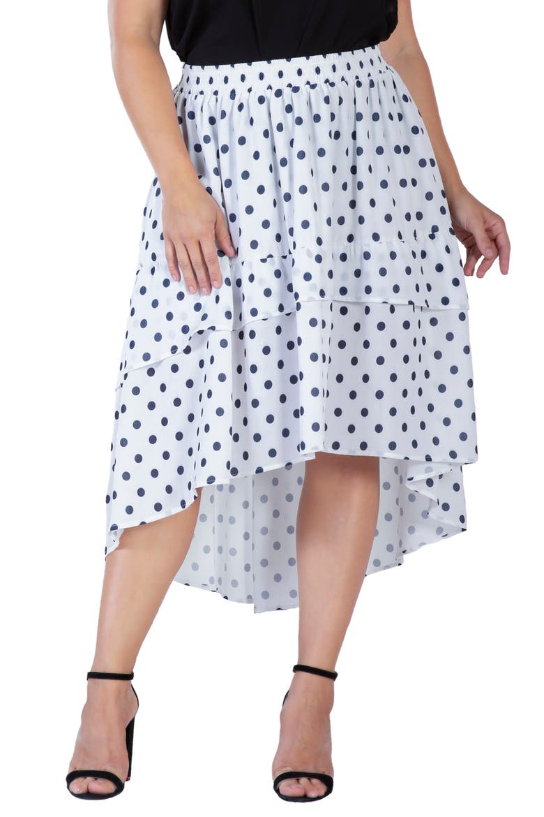 Polka Dot Tiered High-Low Skirt, Main, color, BLUE POLKA DOT