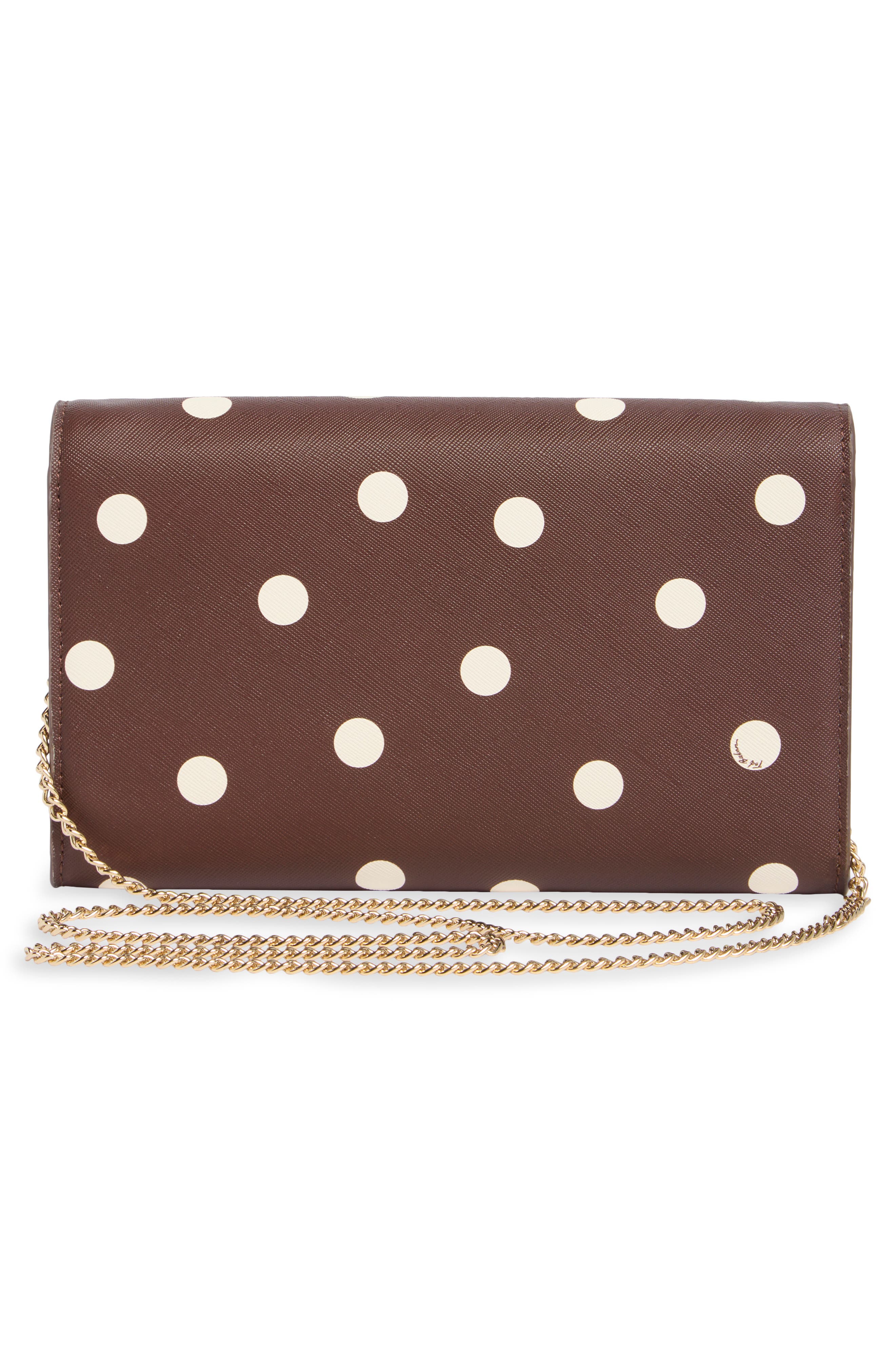 Parisa Polka Dot Faux Leather Crossbody Bag, Alternate, color, BROWN