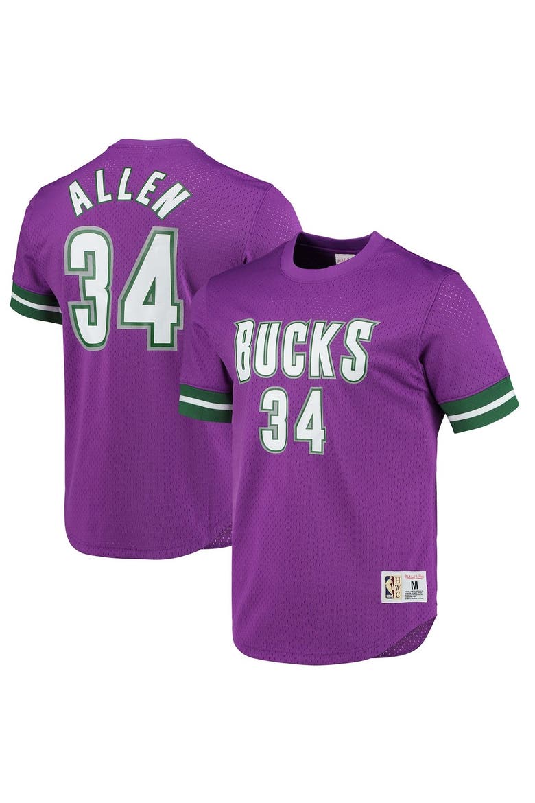 Men's Mitchell & Ness Ray Allen Purple Milwaukee Bucks 2000 Mesh Name & Number T-Shirt, Main, color, Purple