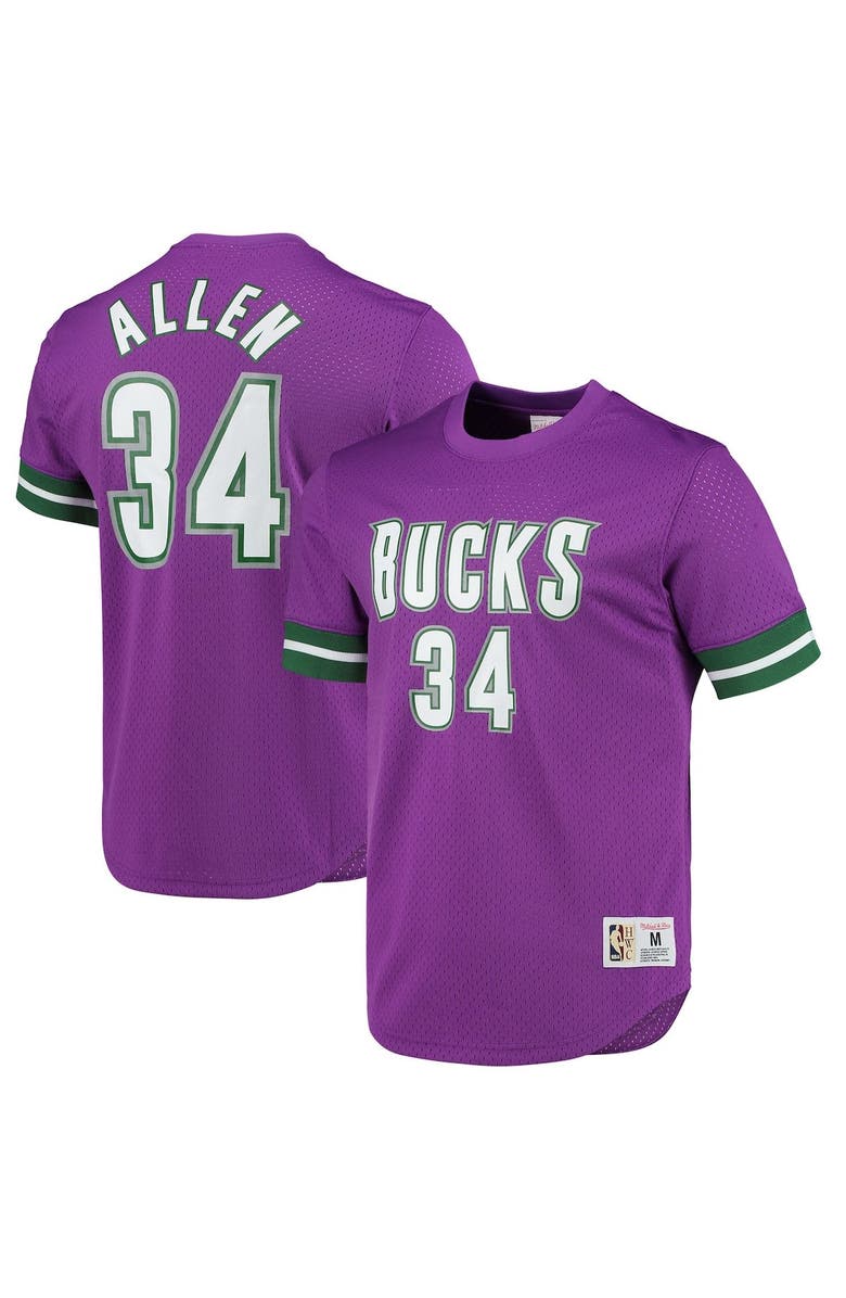 Mitchell & Ness Men's Mitchell & Ness Ray Allen Purple Milwaukee Bucks 2000 Mesh Name & Number T-Shirt, Main, color, 