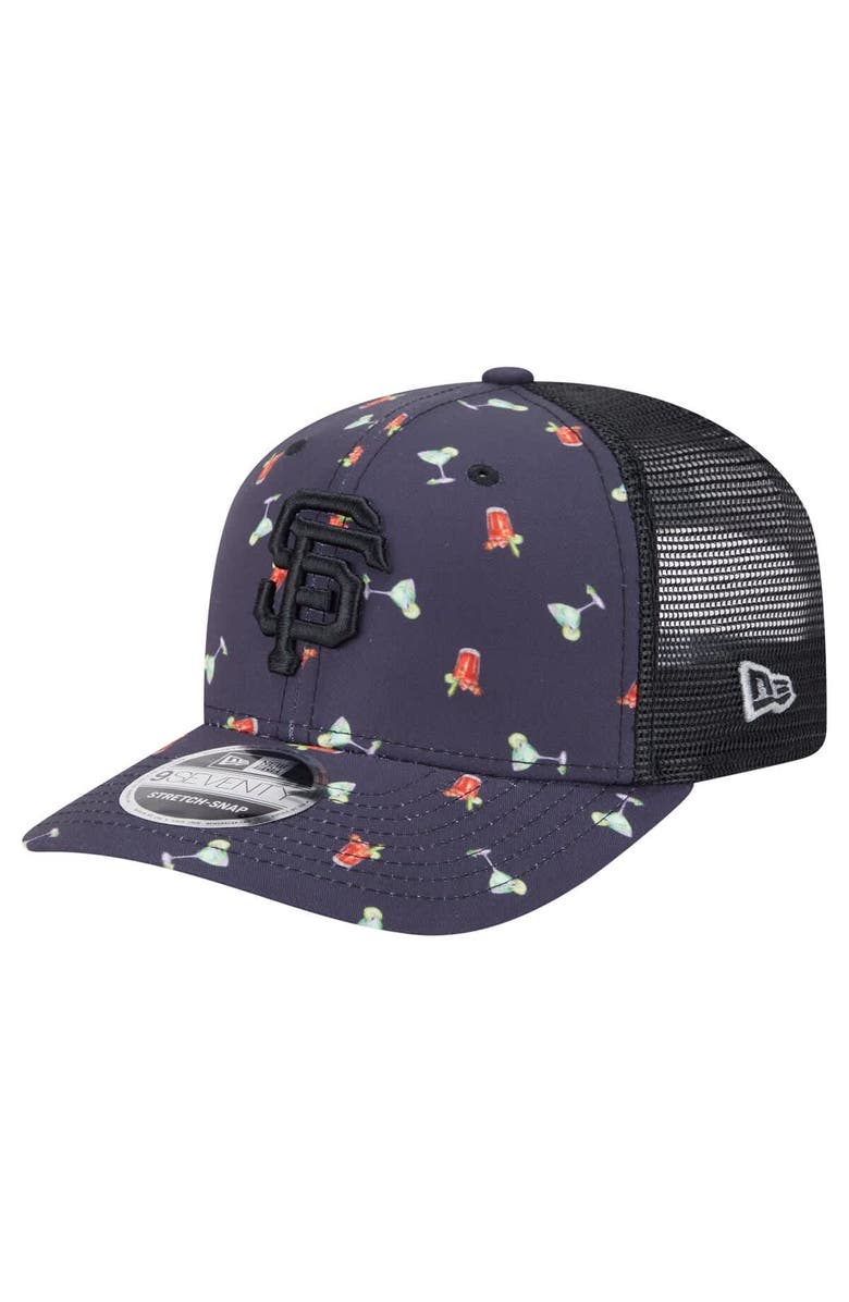 New Era Men's New Era Black San Francisco Giants Adventure Drinks Pattern 9SEVENTY Stretch-Snap Hat, Main, color, Navy