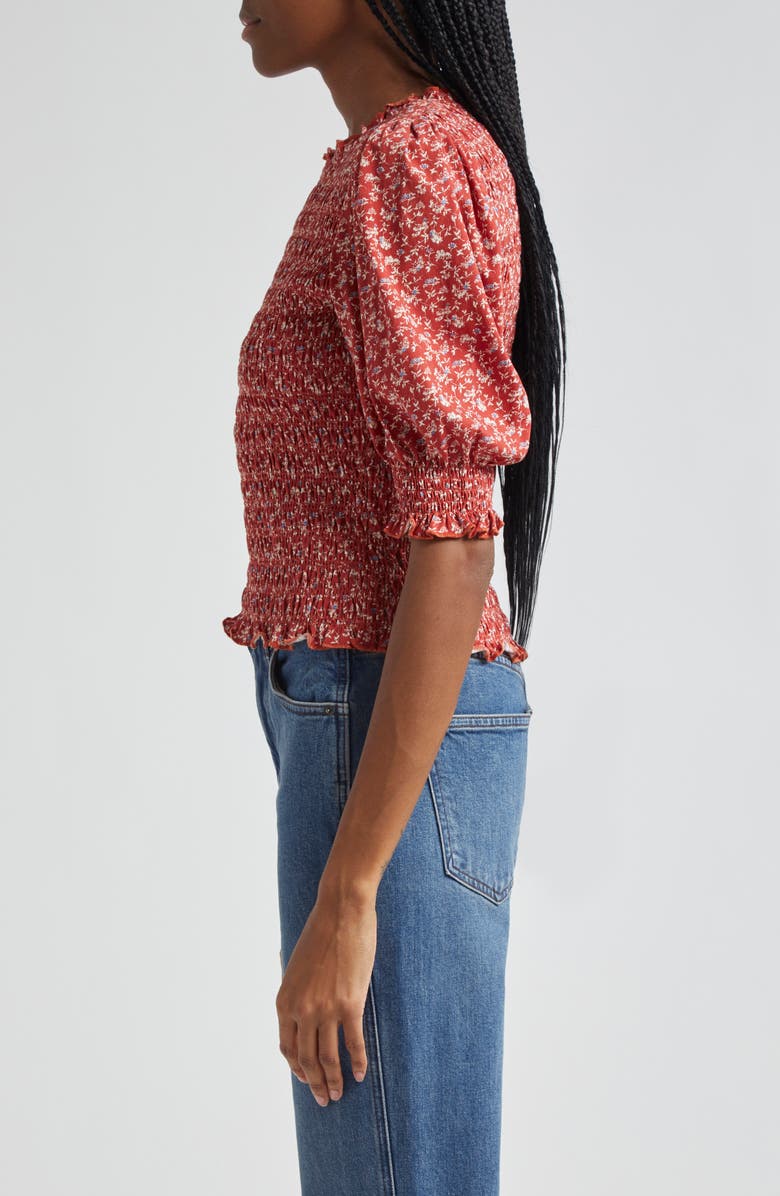 Veronica Beard Langston Smocked Puff Sleeve Top, Alternate, color, 