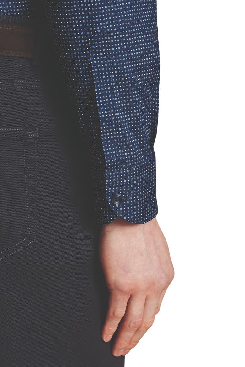 Slim Fit Semi-Cutaway Collar Non-Iron Floral Geo Print Shirt, Alternate, color, French Blue