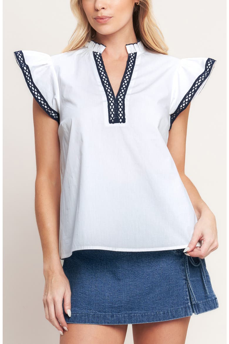 Flutter Sleeve Woven Top, Alternate, color, WHITE