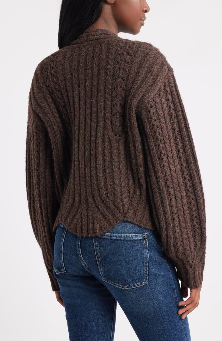 Treasure & Bond Chevron Hem Cable Cardigan, Alternate, color, Brown Malicacia