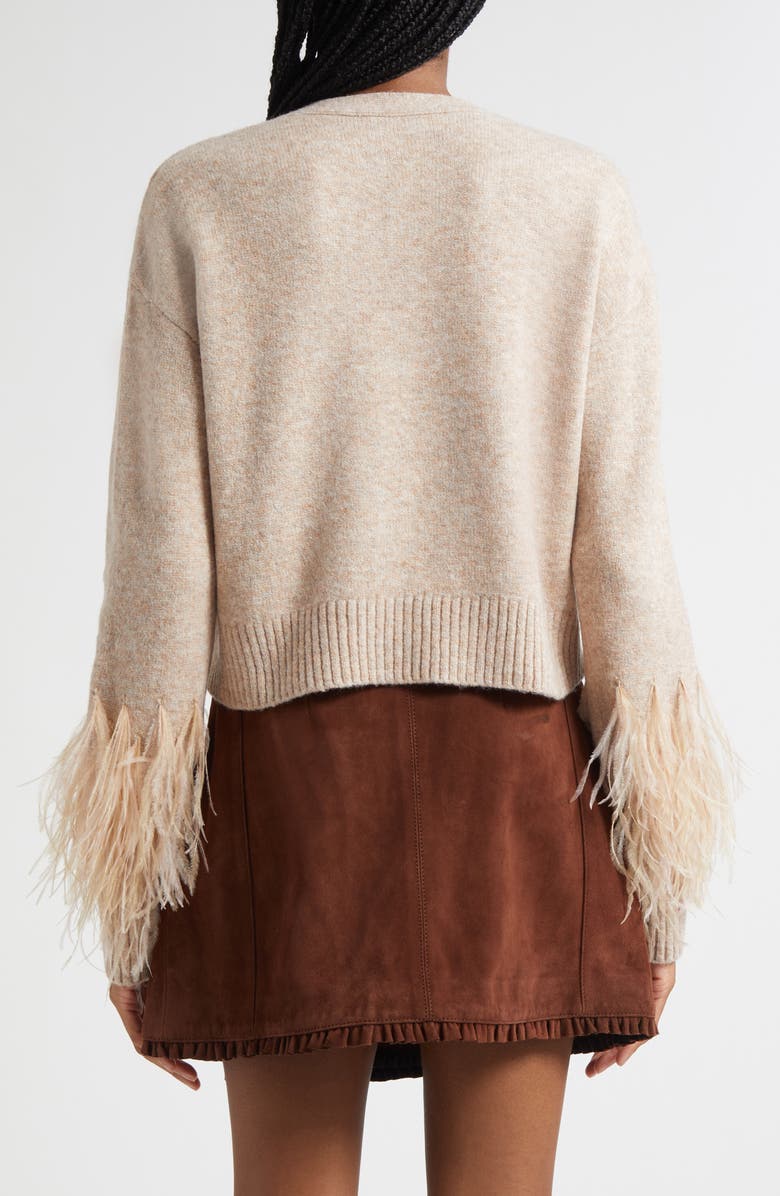 Cinq à Sept Briana Feather Trim Cardigan, Alternate, color, Oatmeal